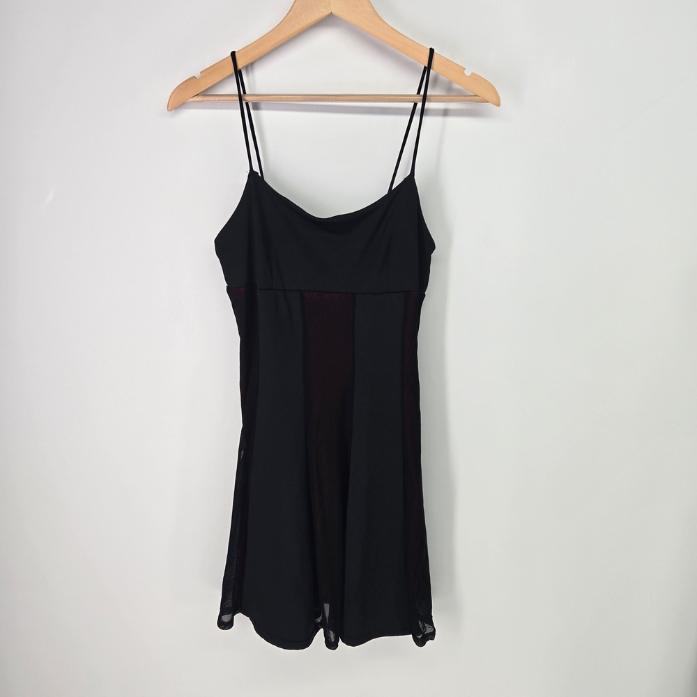 B/A/S/I/C Mini Dress Large Black Red‎ Mesh Overlay 90s Y2K Goth Grunge USA Party